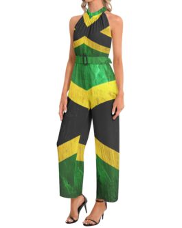 Jamaican Breezy Halter Neck Buckle Belted Jumpsuit